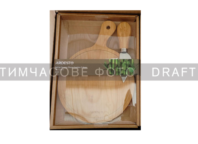 Set for serving cheese ARDESTO Midori, 2 items, 19.5х14х0.8cm, bamboo, stainless steel