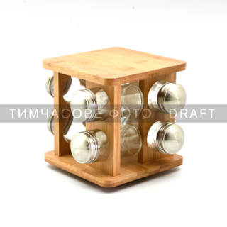 Набір ємностей для спецій на підставці ARDESTO Midori, 9 предметів, 80мл, 19x19x15.5см, бамбук, нержавіюча сталь, скло, пластик