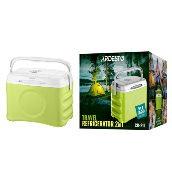 Холодильник дорожній ARDESTO, 2в1, 21л, 220/12В, підігрів 55°C, охолодження 18-20°C, USB-порт, 4.3кг, салатовий