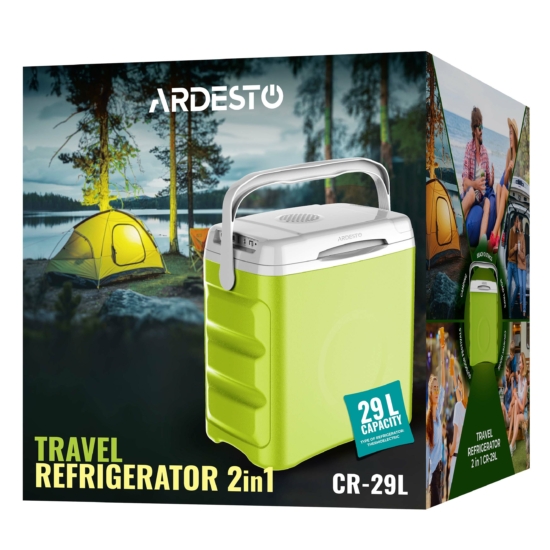 Холодильник дорожній ARDESTO, 2в1, 29л, 220/12В, підігрів 55°C, охолодження 18-20°C, USB-порт, 5кг, салатовий