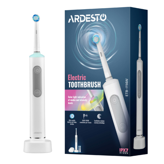 Ardesto toothbrush electric ETB-I114W, 10th. fluct/min, nozzle-3, IPX7, white