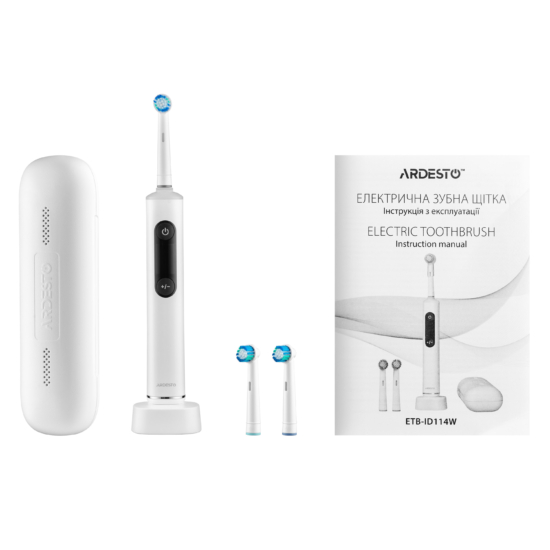 Щітка зубна електр. Ardesto, ETB-ID114W, 10т. колив/хв, насадок-3, з дісплеєм, IPX7, білий