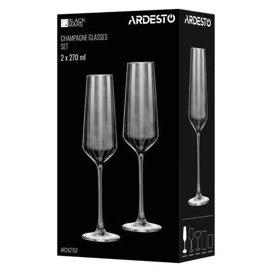Набір келихів для шампанського ARDESTO Black Mars Alcor 270мл, 2шт, скло, сірий