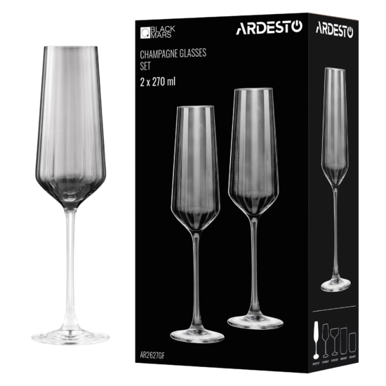 Набір келихів для шампанського ARDESTO Black Mars Alcor 270мл, 2шт, скло, сірий