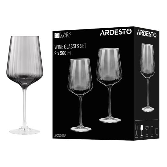 Набір келихів для вина ARDESTO Black Mars Alcor 560мл, 2шт, скло, сірий