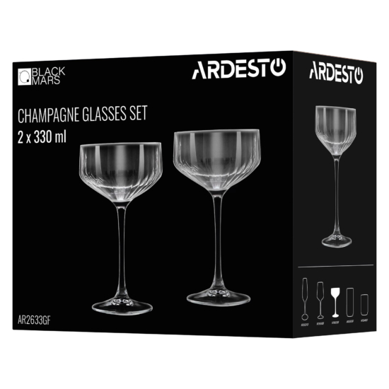 Набор бокалов для шампанского ARDESTO Black Mars Alcor 330мл, 2шт, стекло, серый