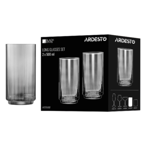 Набор стаканов высоких Ardesto Black Mars Alcor 500мл, 2шт, стекло, серый
