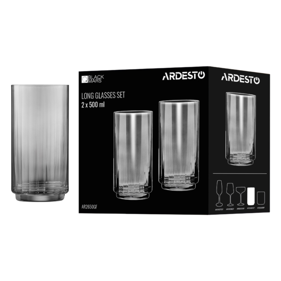 Набор стаканов высоких Ardesto Black Mars Alcor 500мл, 2шт, стекло, серый