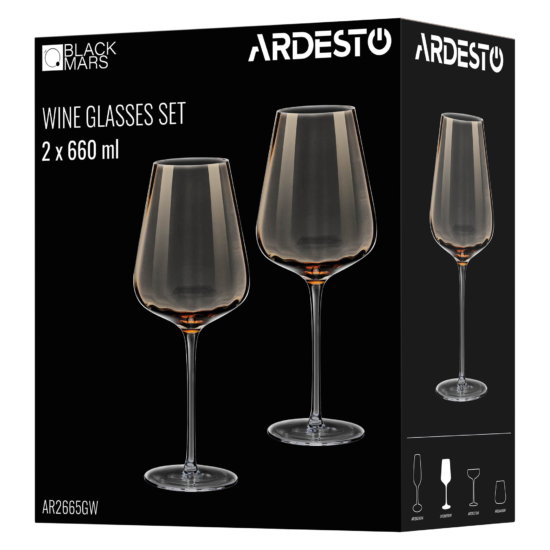Wine glasses set ARDESTO Black Mars Altair 660ml, 2pcs, glass, golden