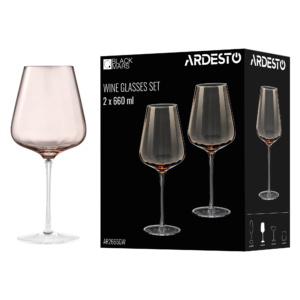 Wine glasses set ARDESTO Black Mars Altair 660ml, 2pcs, glass, golden