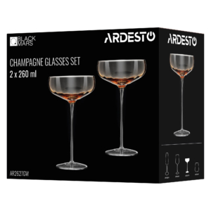 Champagne glasses set ARDESTO Black Mars Altair 260ml, 2pcs, glass, golden