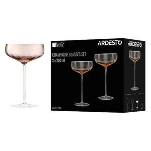 Champagne glasses set ARDESTO Black Mars Altair 260ml, 2pcs, glass, golden