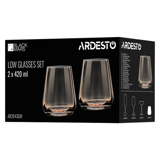 Набір склянок низьких Ardesto Black Mars Altair 420мл, 2шт, скло, золотистий