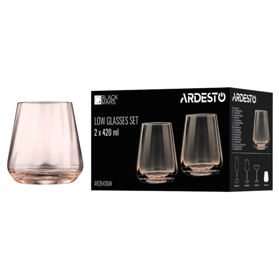 Набір склянок низьких Ardesto Black Mars Altair 420мл, 2шт, скло, золотистий