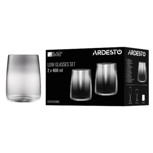 Набір склянок низьких Ardesto Black Mars Mira 460мл, 2шт, скло, сірий