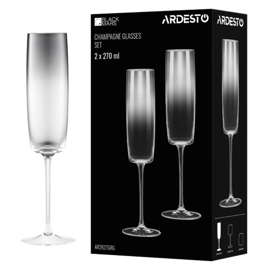 Champagne glasses set ARDESTO Black Mars Mira 270ml, 2pcs, glass, grey