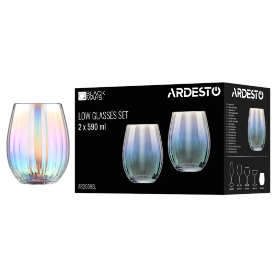 Low glasses set ARDESTO Black Mars Zenith 590ml, 2pcs, glass, transparent