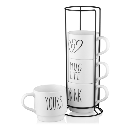 Набір чашок на підставці Ardesto, 4шт., 320мл, кераміка, метал, білий