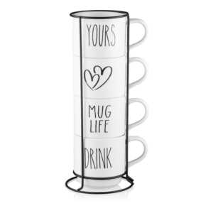 Набір чашок на підставці Ardesto, 4шт., 320мл, кераміка, метал, білий