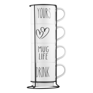 Набір чашок на підставці Ardesto, 4шт., 320мл, кераміка, метал, білий