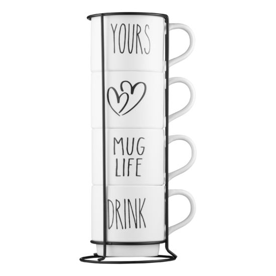 Набір чашок на підставці Ardesto, 4шт., 320мл, кераміка, метал, білий