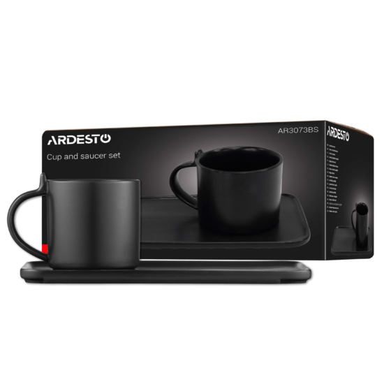 Ardesto Set cup and saucer, 250ml, new bone china, black