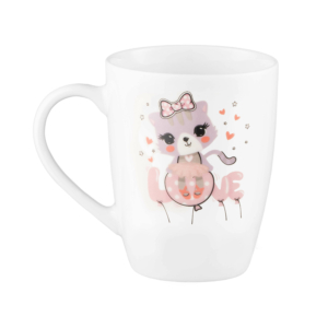 Ardesto Mug with spoon Love, 320ml, new bone china, stainless steel, white