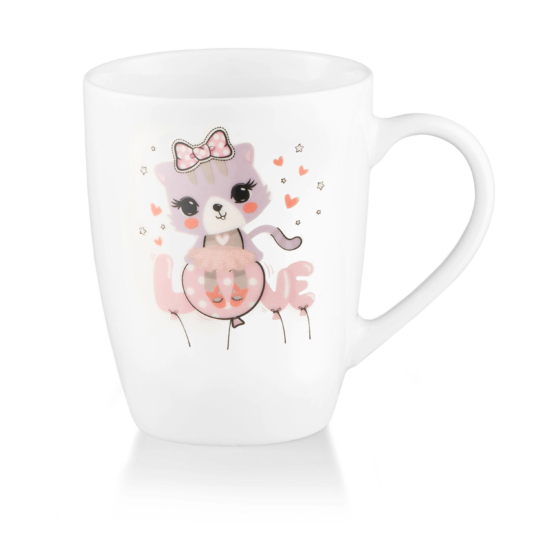 Ardesto Mug with spoon Love, 320ml, new bone china, stainless steel, white