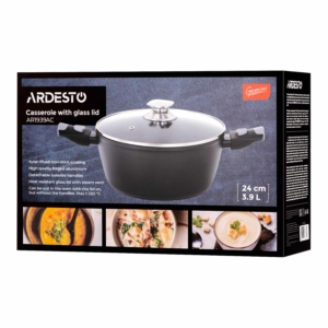 Casserole with glass lid ARDESTO Gemini Bari, 3.9l, aluminum, black