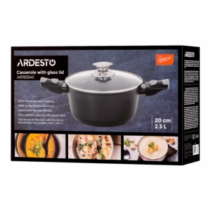 Каструля зі скляною кришкою ARDESTO Gemini Bari, 2.5л, алюміній, чорний