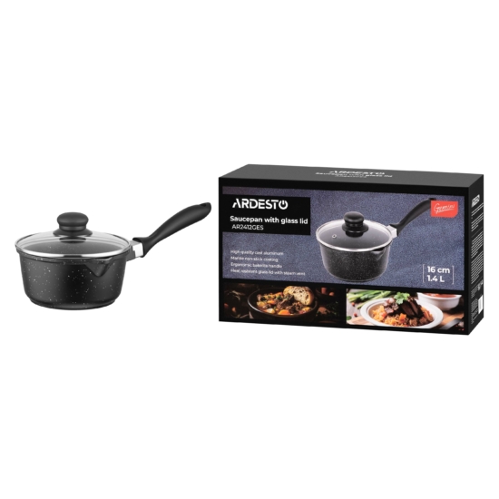 Ківш зі скляною кришкою ARDESTO Gemini Anzio, 1.2л, алюміній, чорний