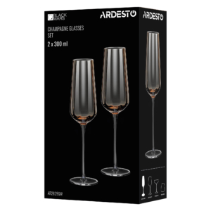 Champagne glasses set ARDESTO Black Mars Altair 300ml, 2pcs, glass, golden