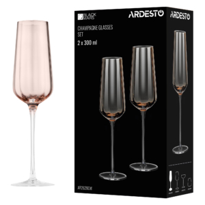 Champagne glasses set ARDESTO Black Mars Altair 300ml, 2pcs, glass, golden