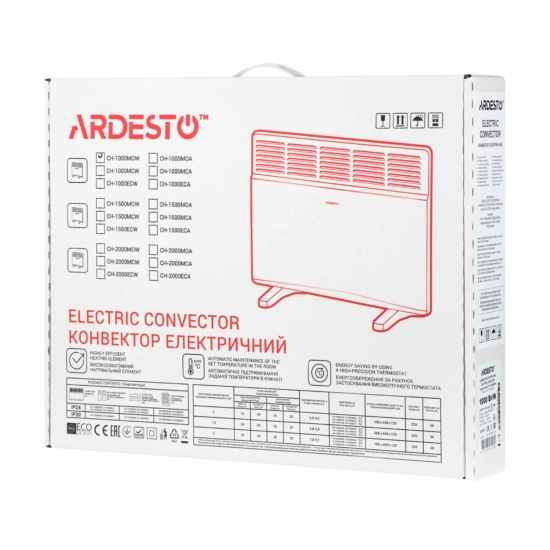 Convector ARDESTO, 10m2, 1000w, mechanical control, open heating element, white