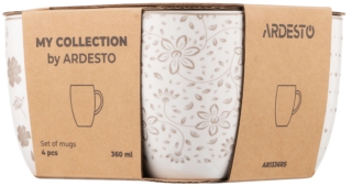 Set of mugs ARDESTO Ravenna 4pcs, 360ml, porcelain, white-beige