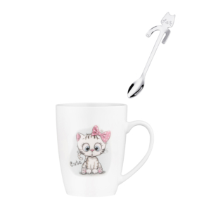Чашка з ложкою ARDESTO Cute, 320мл, порцеляна, нержавіюча сталь, білий