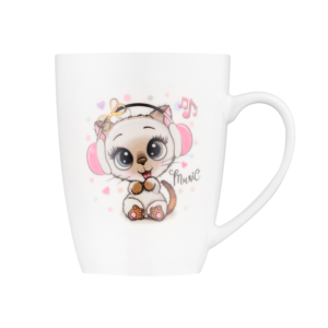 Mug with spoon ARDESTO Music, 320ml, new bone china, stainless steel, white