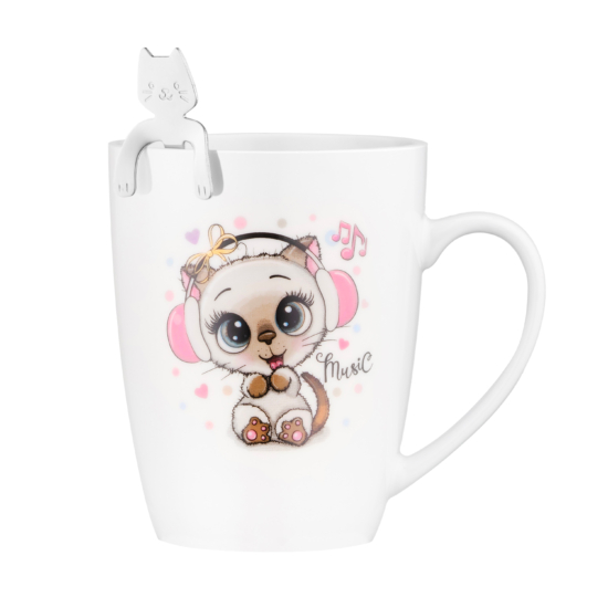 Чашка с ложкой ARDESTO Music, 320мл, фарфор, нержавеющая сталь, белый