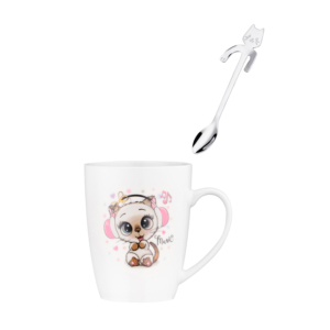 Mug with spoon ARDESTO Music, 320ml, new bone china, stainless steel, white