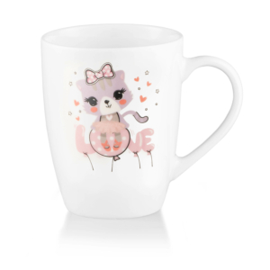 Mug with spoon ARDESTO Love, 320ml, new bone china, stainless steel, white