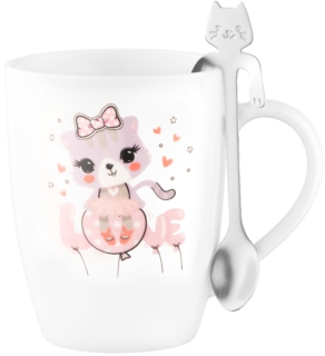 Чашка с ложкой ARDESTO Love, 320мл, фарфор, нержавеющая сталь, белый