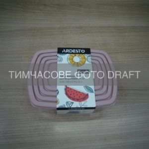 Set of food storage containers ARDESTO Fresh 0.25/0.5/0.75/1.2l, plastic, rectangular, pink