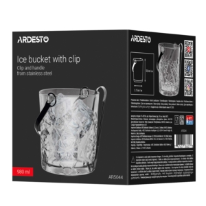 Ведро для льда со щипцами ARDESTO Alba 980мл, стекло, прозрачный