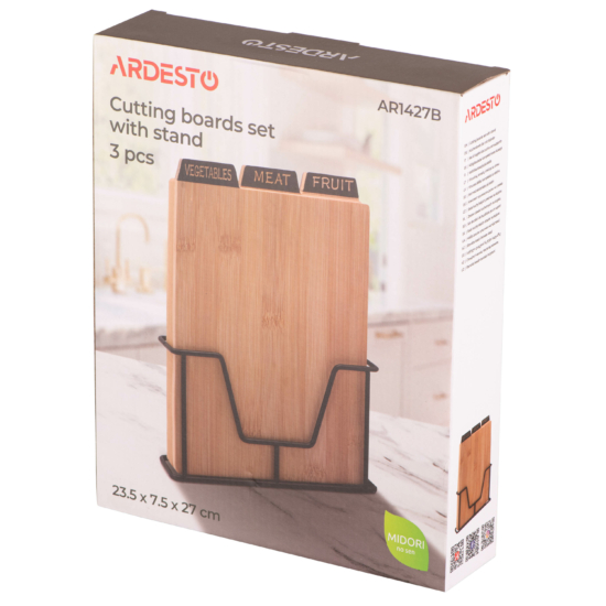 Cutting board set with stand ARDESTO Midori, 3pcs, 23.5х7.5х27cm, bamboo, metal