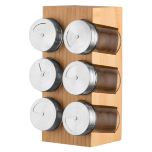 Set of spice containers with stand ARDESTO Midori, 7 pcs, 80ml, 10.7x10x20cm, bamboo, stainless steel, glass, plastic
