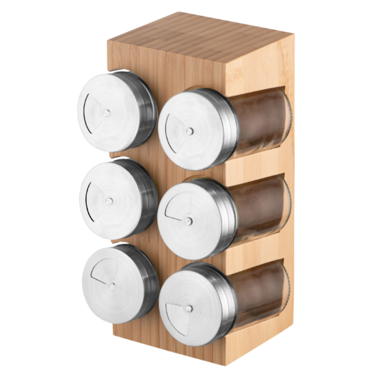 Set of spice containers with stand ARDESTO Midori, 7 pcs, 80ml, 10.7x10x20cm, bamboo, stainless steel, glass, plastic