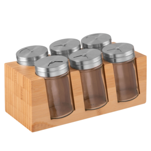 Set of spice containers with stand ARDESTO Midori, 7 pcs, 80ml, 10.7x10x20cm, bamboo, stainless steel, glass, plastic