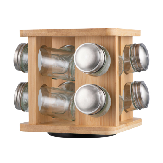Набір ємностей для спецій на підставці ARDESTO Midori, 9 предметів, 80мл, 19x19x15.5см, бамбук, нержавіюча сталь, скло, пластик
