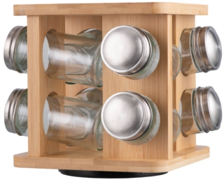 Set of spice containers with stand ARDESTO Midori, 9 pcs, 80ml, 19x19x15.5cm, bamboo, stainless steel, glass, plastic