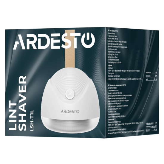 Машинка для видалення катишків ARDESTO, 7200 обертів на хв, велика площа лез, 90 хв. роботи на одному заряді, підсвітка, USB-C > USB-A, білий